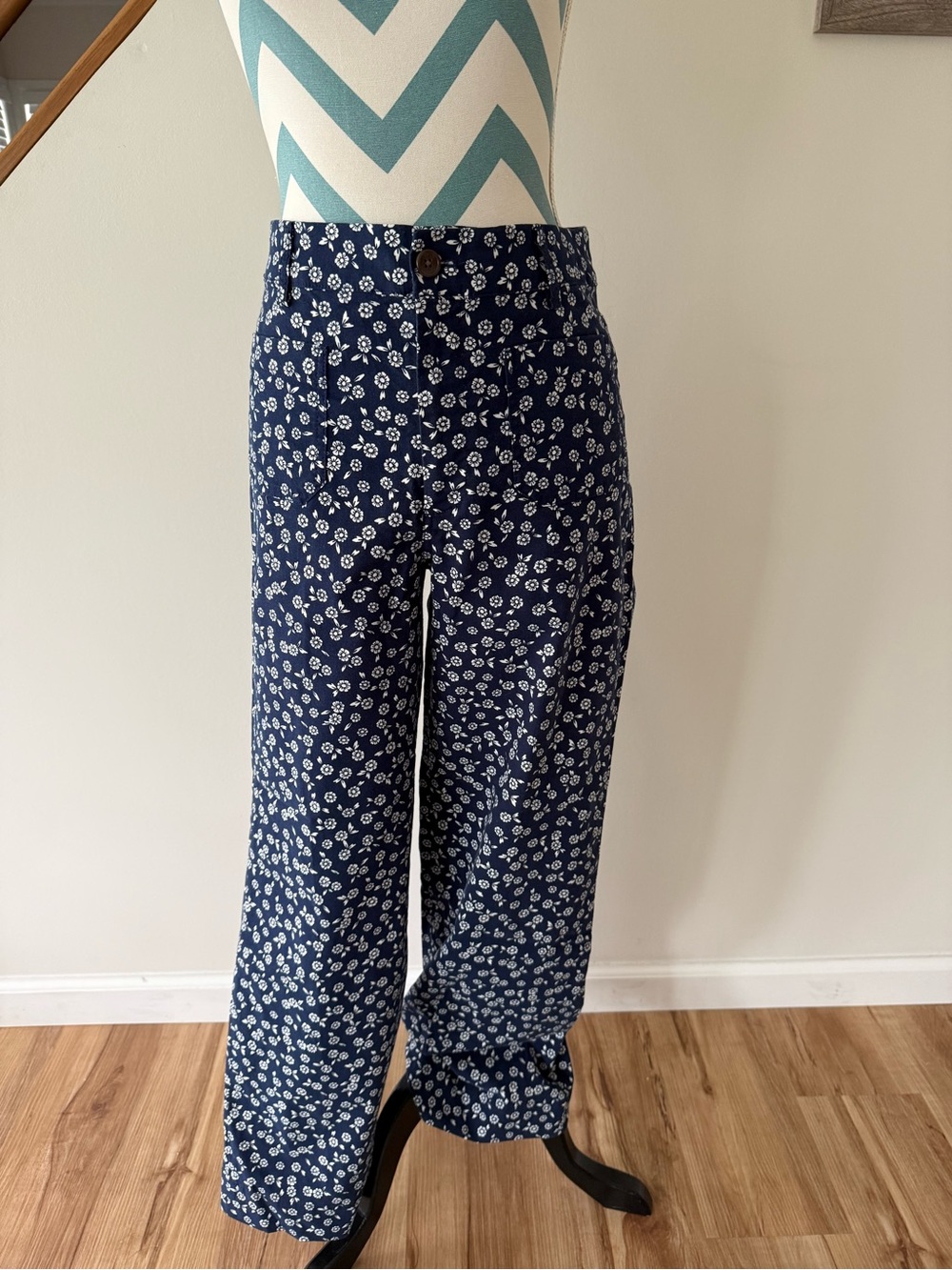 J. Crew Navy & White Floral Wide-Leg Jeans